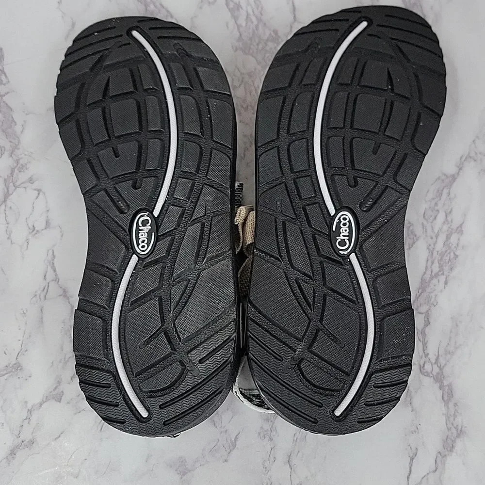 Chaco Women's Black Sandals with White Chevron Straps and Tan Accent
